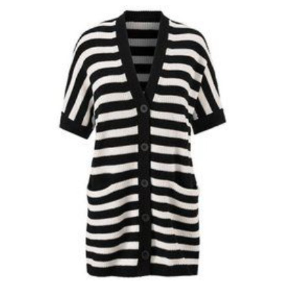Cabi Cardigan Whistle V-Neck Sweater n Style# 5289 Black & White Stripe SZ Small